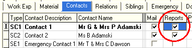 Current Student Maintenance - Contacts tab (Reports Flag for several contacts)
