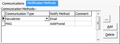 Current Student Maintenance - Current Comms tab - Notification Methods sub-tab