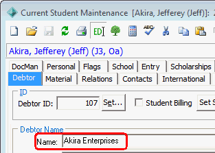 Current Student Maintenance - Debtor tab (Name field)