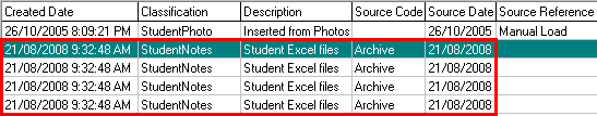 Current Student Maintenance - DocMan tab (grid area, multiple files imported)