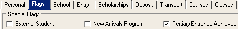 Current Student Maintenance - Flags tab (cut down)