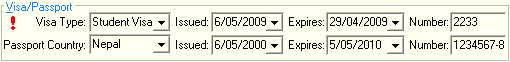 Current Student Maintenance - Flags tab (Visa/Passport area)