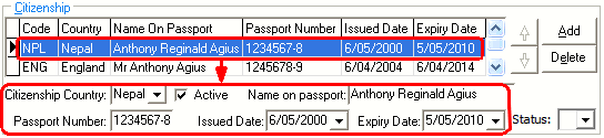 Current Student Maintenance - International tab (Citizenship area)