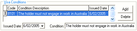 Current Student Maintenance - International tab (Visa Conditions area)