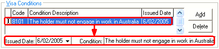 Current Student Maintenance - International tab (Visa Conditions area)