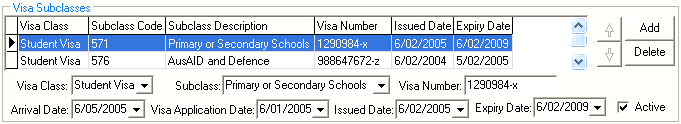 Current Student Maintenance - International tab (Visa Subclasses area)