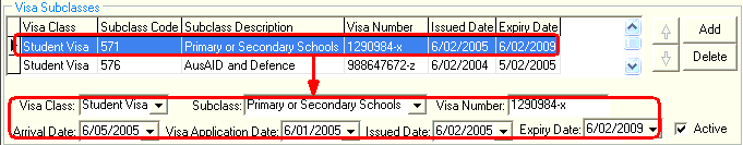 Current Student Maintenance - International tab (Visa Subclasses area)