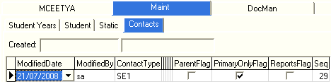 Current Student Maintenance - Maint tab - Contacts sub-tab (New emergency contact)
