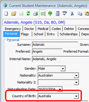 Current Student Maintenance - Personal tab (cut down)