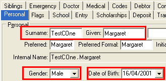 Current Student Maintenance - Personal tab (cut down)