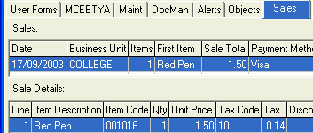 Current Student Maintenance - Sales tab (cut down)
