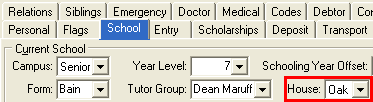 Current Student Maintenance - School tab (House)