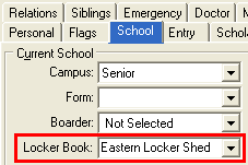 Current Student Maintenance - School tab (Locker book)