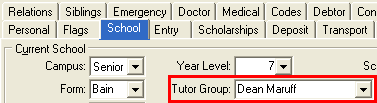 Current Student Maintenance - School tab (Tutor Group)