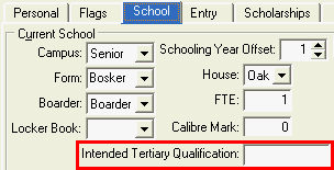 Current Student Maintenance - School tab (cut down)