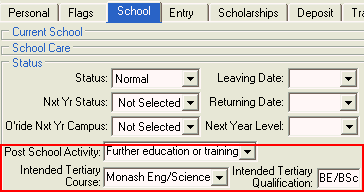 Current Student Maintenance - School tab (cut down)