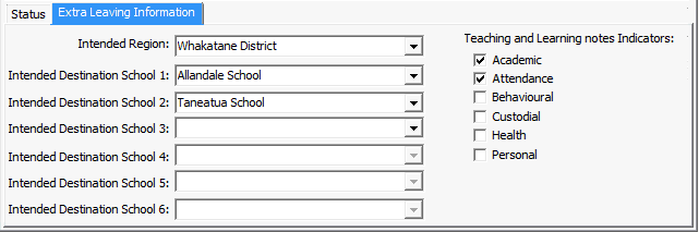 Current Student Maintenance - School tab - Extra Leaving Information sub-tab
