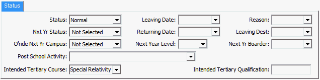 Current Student Maintenance - School tab - Status sub-tab