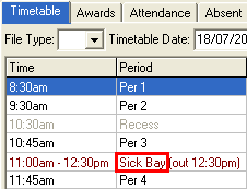 Current Student Maintenance - Timetable tab (Sick bay value)