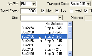 Current Student Maintenance - Transport tab (Stop field)