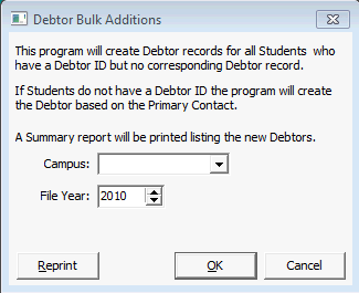 Debtor Bulk Additions window