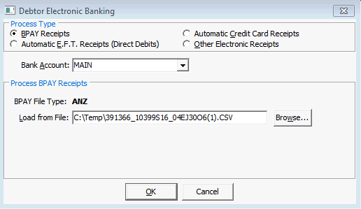 Debtor Electronic Banking window (BPAY Receipts)