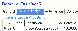 Debtor Fee Maintenance - General Ledger tab (cut down)