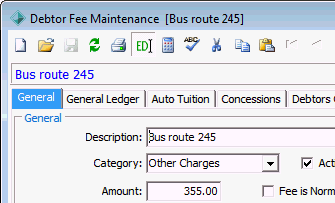 Debtor Fee Maintenance - General tab (cut down)