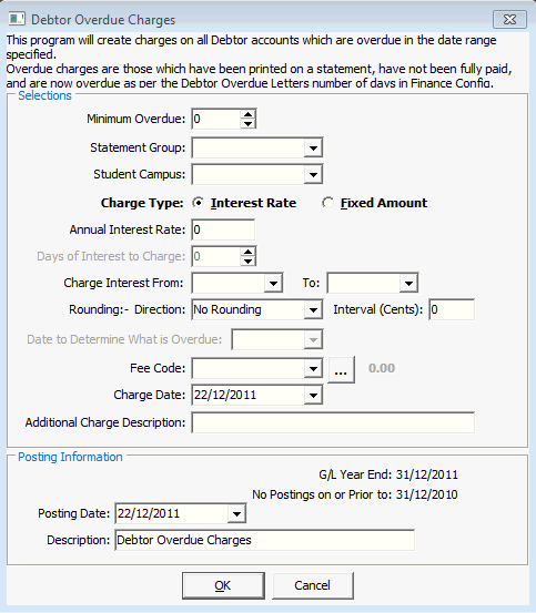 Debtor Overdue Charges window