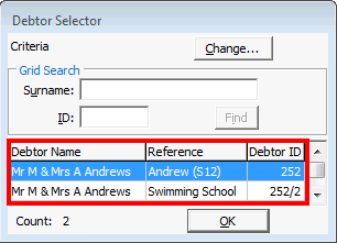 Debtor Selector (cut down, multi edbtor accounts highlighted)