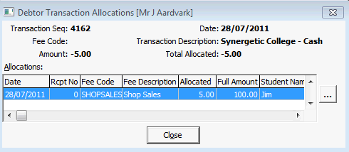 Debtor Transaction Allocations window
