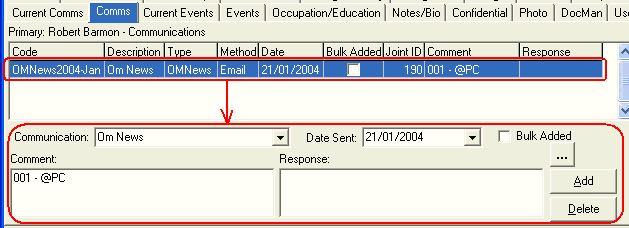 Development Maintenance - Comms tab (cut down)