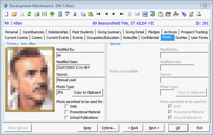 Development Maintenance - Photo tab