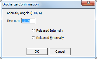 Discharge Confirmation window