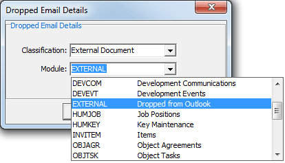 Dropped Email Details window (populated)