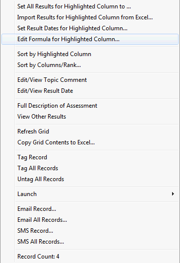 Student Results Maintenance (right mouse menu)