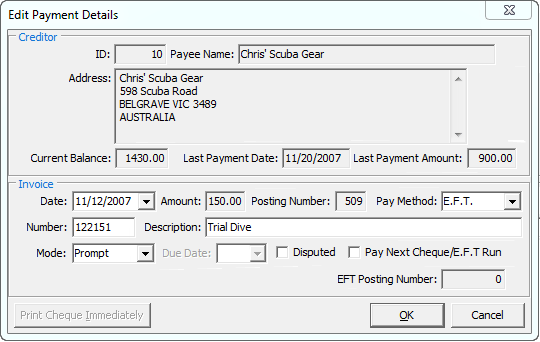 Edit Payment Details window