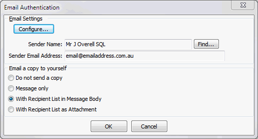 Email Authentication window