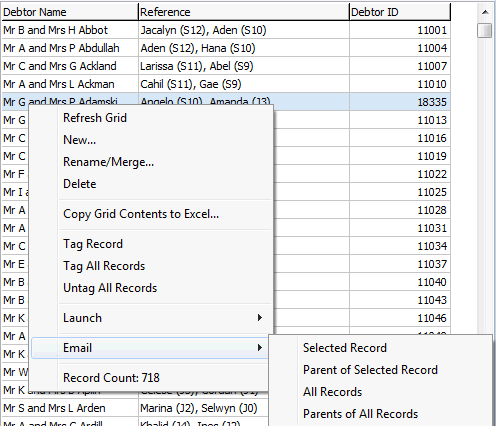 Emailing from a grid