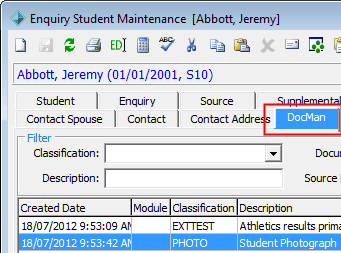 Enquiry Student Maintenance - DocMan tab (cutdown for wn)