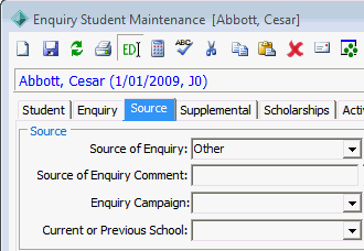 Future Student Maintenance - Source tab (Enquiry Campaign)