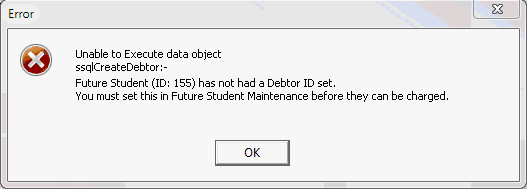 Error - Future student has not had debtor id set