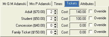 Events Maintenance - Current Attendees tab - Attendee Details sub-tab - Tickets sub-tab (cut down)