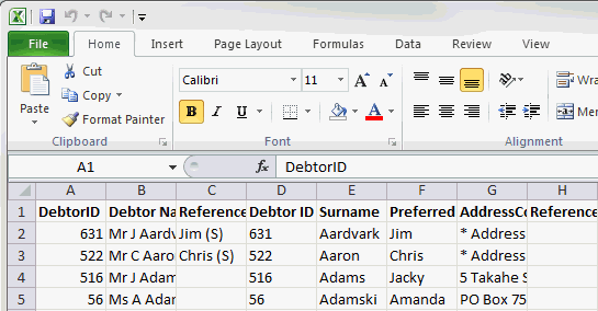 Data export to Microsoft Excel example