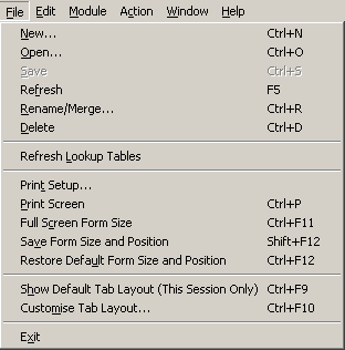 File drop-down menu (with program running)