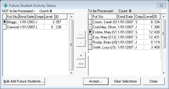 Future Student Activity Status window