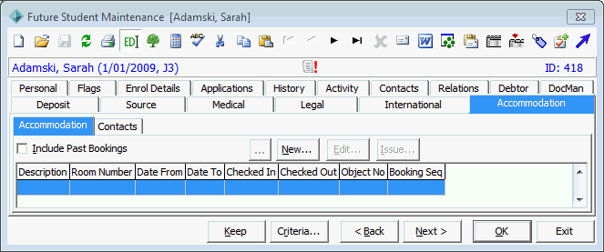 Future Student Maintenance - Accommodation tab