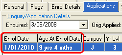 Future Student Maintenance - Application tab (Age At Enrol Date field)