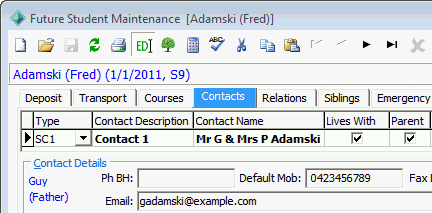 Future Student Maintenance - Contacts tab (cut down)