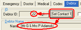 Future Student Maintenance - Debtor tab (Set Contact 1 example)